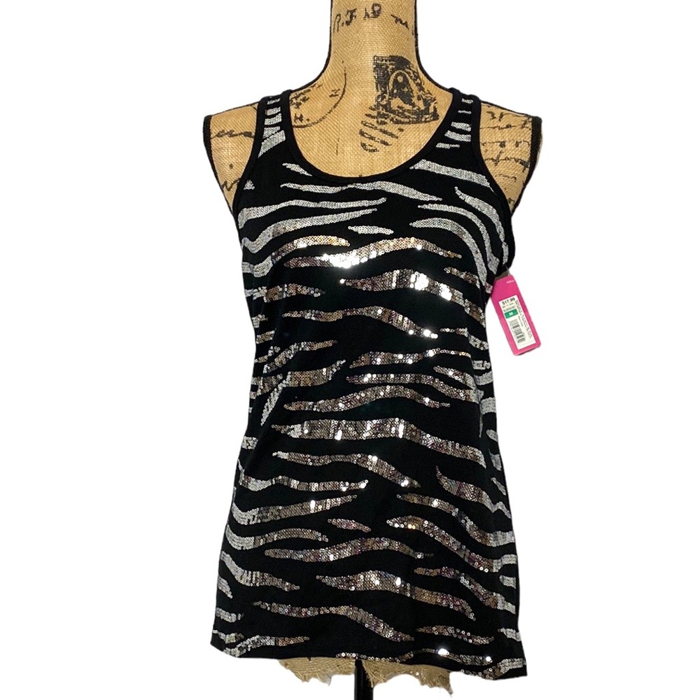 NWT Xhiliration Black Silver Metallic Tank Top M